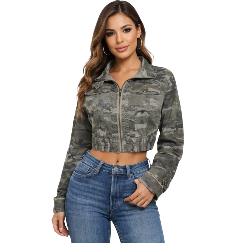 Periscope Camo Cropped Utility Jacket Military Cargo Full Zip Festival Grunge XL
